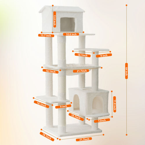 Modern Plush Cat Tower — 4-Level with Sisal Scratching Posts, Condo & Perches (Light Gray)