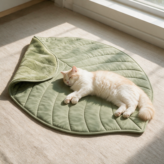 Leaf Cooling Mat for Cats — Double-Sided Cooling & Plush, Washable, Non-Slip (48"×51")