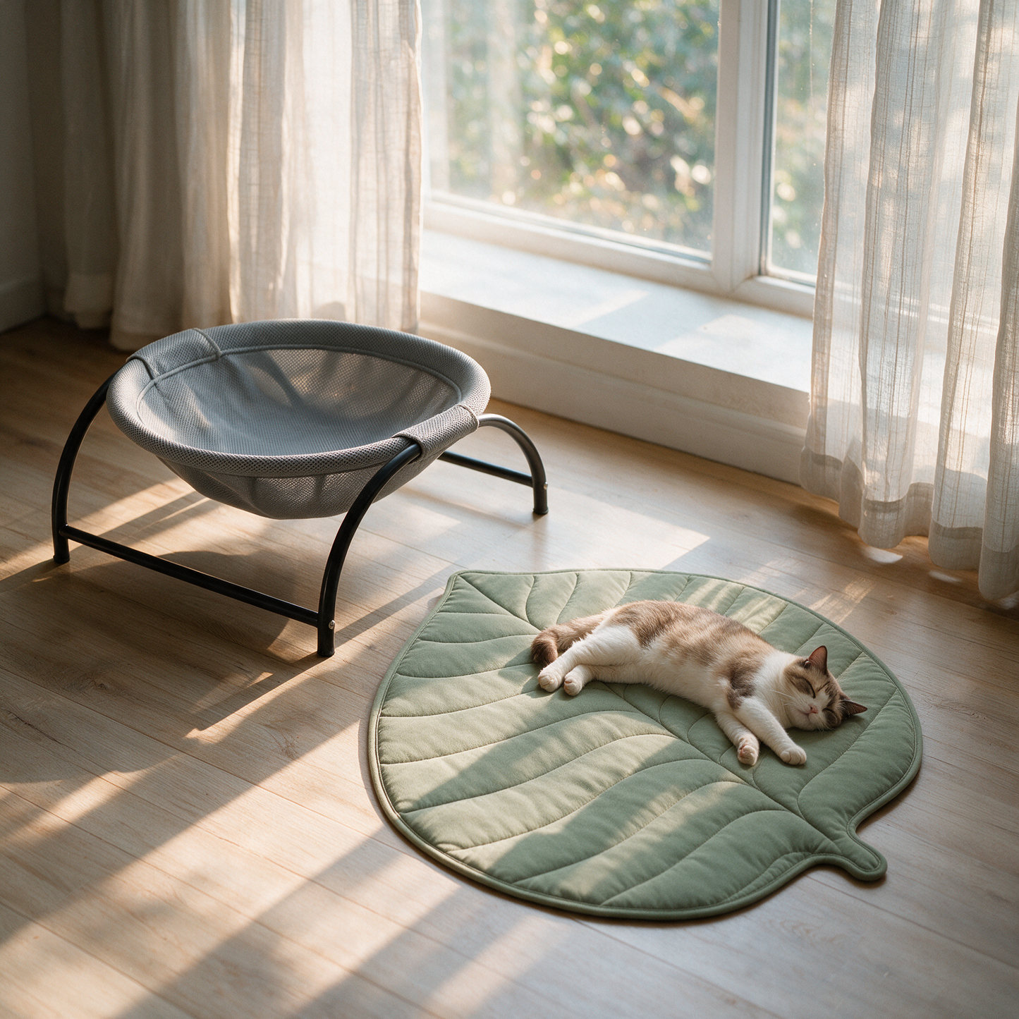 The Lounge Set — Cat Hammock + Leaf Cooling Mat