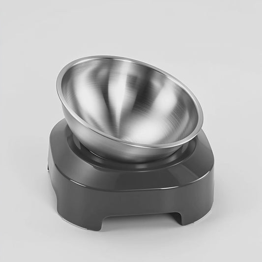 Elevated Stainless Steel Cat Bowl — Anti-Vomit Tilted Design, Non-Slip Base